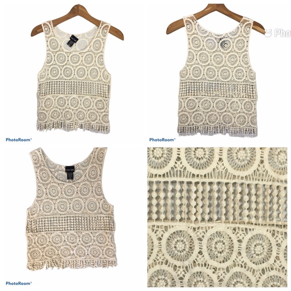 Paper Doll Tops - Boho Cream Crochet Tank Top Festival